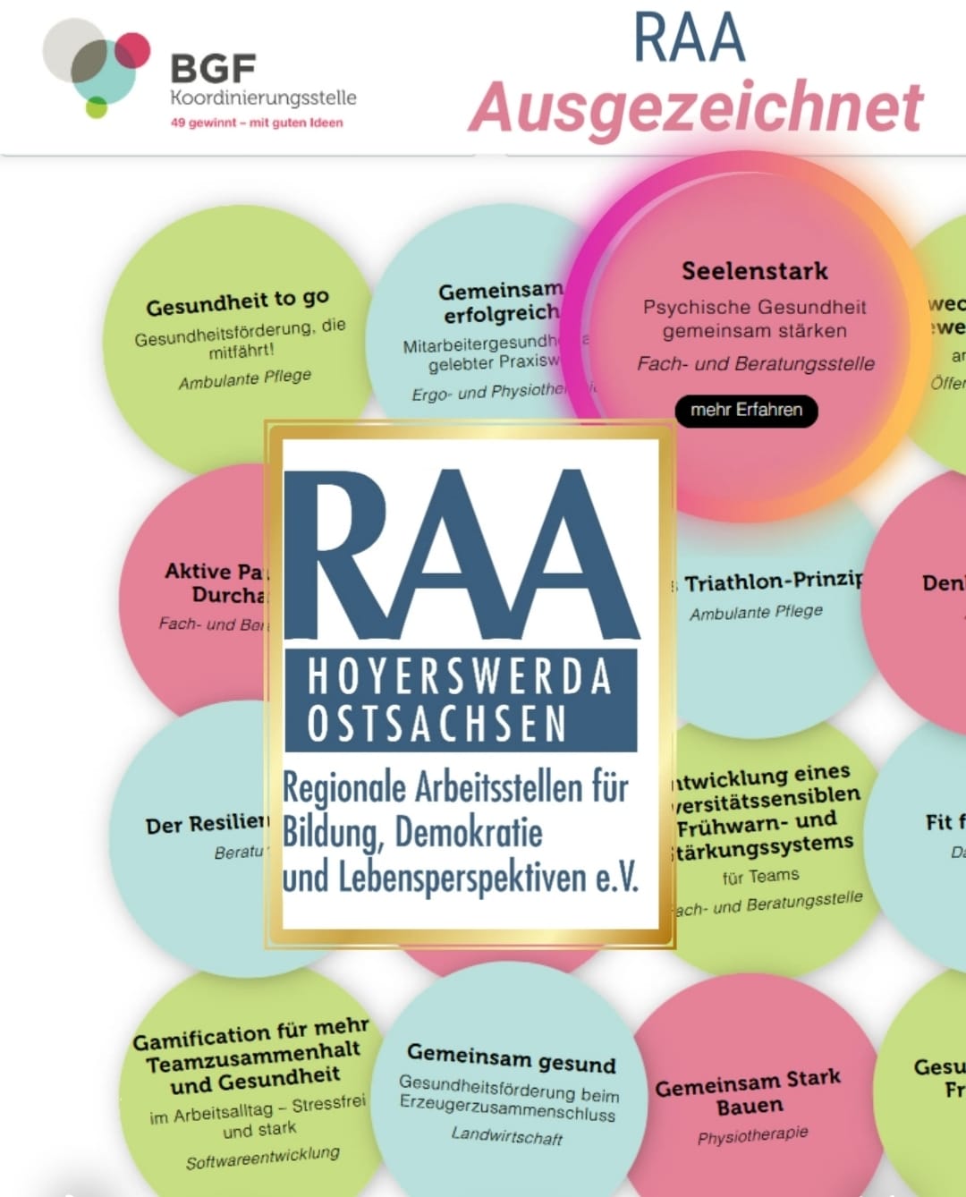 &bdquo;Seelenstark &ndash; Psychische Gesundheit gemeinsam st&auml;rken&ldquo;: RAA Hoyerswerda/Ostsachsen gewinnt mit innovativer Idee f&uuml;r gesundes Arbeiten den 1. Platz